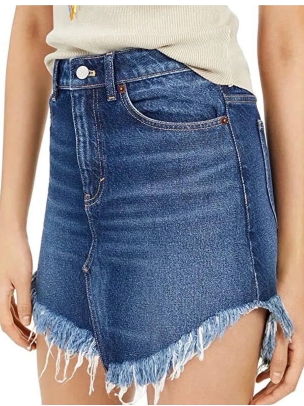 Free People We The Free Denim Mini Skirt Size 28 Raw Hem Medium Wash NWT